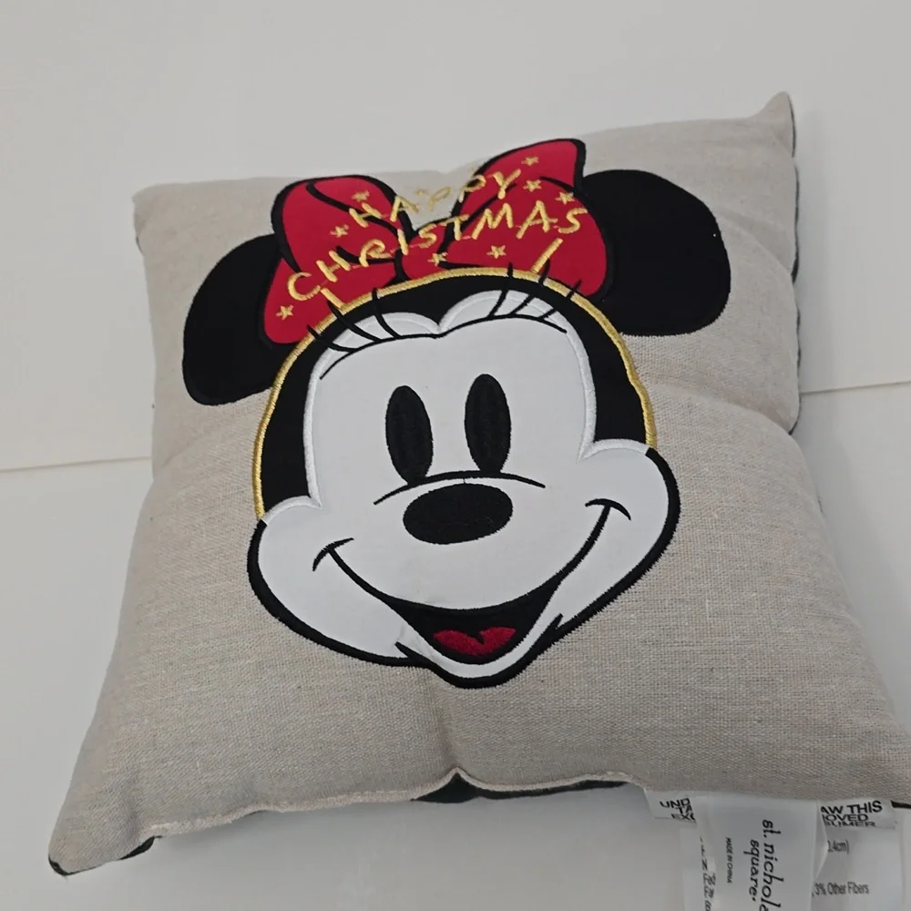 Set Of 2 Mickey Minnie Mouse Nicholas Square Canvas Embroidery Christmas Pillows